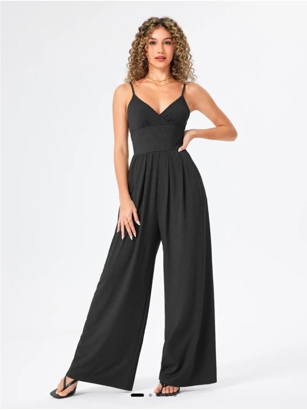 NWT Cider Classic Black Wide-Leg Jumpsuit with Spaghetti Straps Small